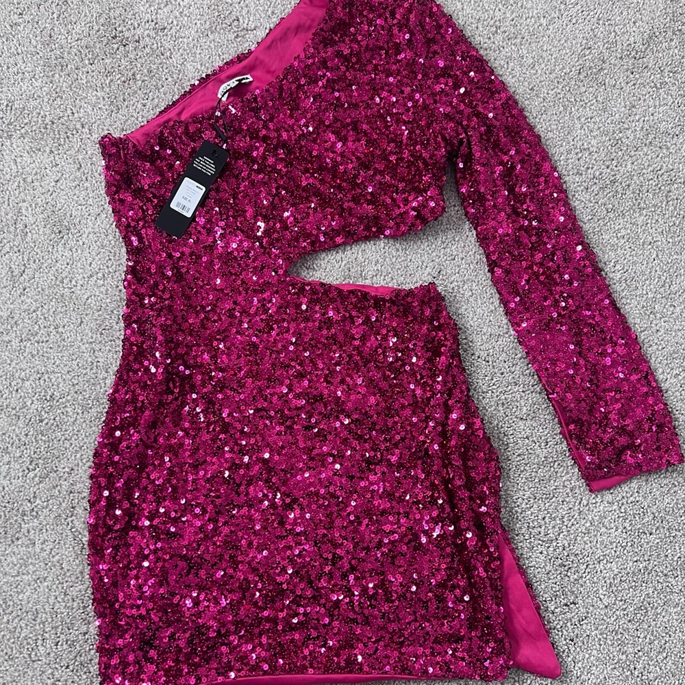 Pink Sequin Cutout Dress